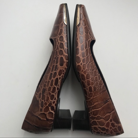 ESCADA SquareToe Low Heel Croc Print Leather Pumps - Picture 5 of 8